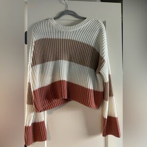 moon & madison Striped Crewneck Sweater - White, Tan & Rust